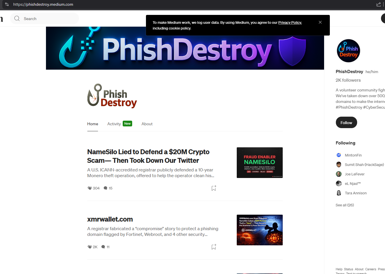 PhishDestroy Medium profile